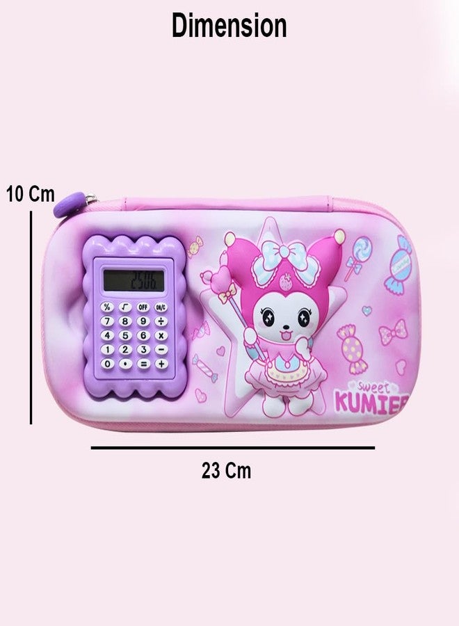 SIDAK Kitty Printed 3D Cover Pencil Case with Calculator | 2 Compartments Pencil Case and Stylish Pen Pencil Holder and School Supply Organizer Pouch for Girls (Purple) - Image 4